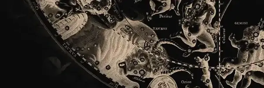 Cellarius'un gök atlasından Boğa burcunun bulunduğu bölüm; takımyıldızı figürleri ve burcun Latince adı (TAURUS) görünüyor.