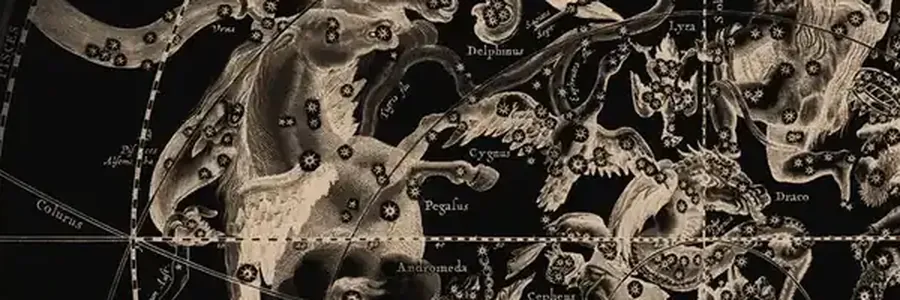 Cellarius'un gök atlasından bir bölüm: takımyıldızı figürleri ve yıldız noktaları, gravür.