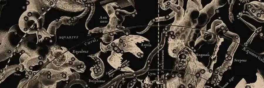 Cellarius'un gök atlasından bir bölüm: takımyıldızı figürleri ve yıldız noktaları, gravür.