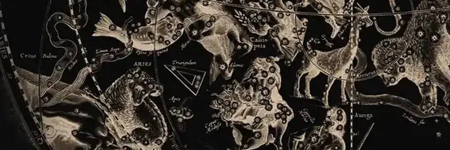 Cellarius'un gök atlasından bir bölüm: takımyıldızı figürleri ve yıldız noktaları, gravür.