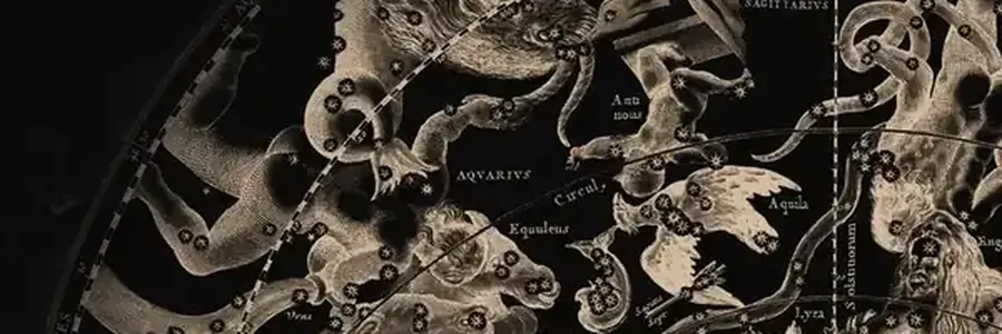 Cellarius'un gök atlasından Kova burcunun bulunduğu bölüm; takımyıldızı figürleri ve burcun Latince adı (AQUARIUS) görünüyor.