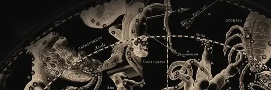 Cellarius'un gök atlasından Yay burcunun bulunduğu bölüm; takımyıldızı figürleri ve burcun Latince adı (SAGITTARIUS) görünüyor.