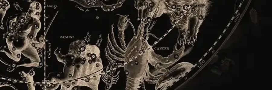 Cellarius'un gök atlasından Yengeç burcunun bulunduğu bölüm; takımyıldızı figürleri ve burcun Latince adı (CANCER) görünüyor.